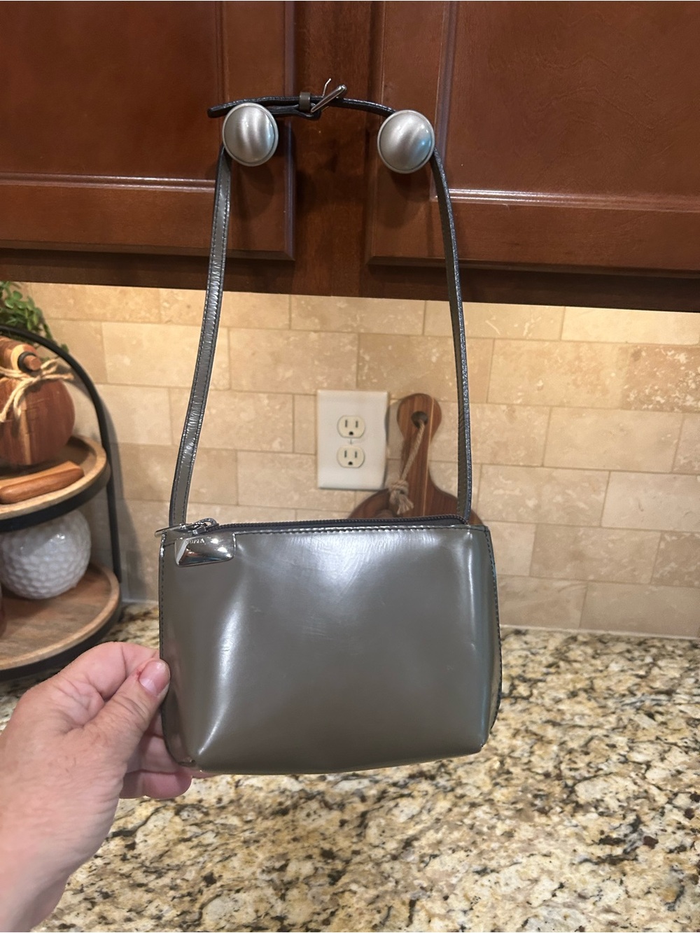 Furla Grey Structured leather shoulder bag.